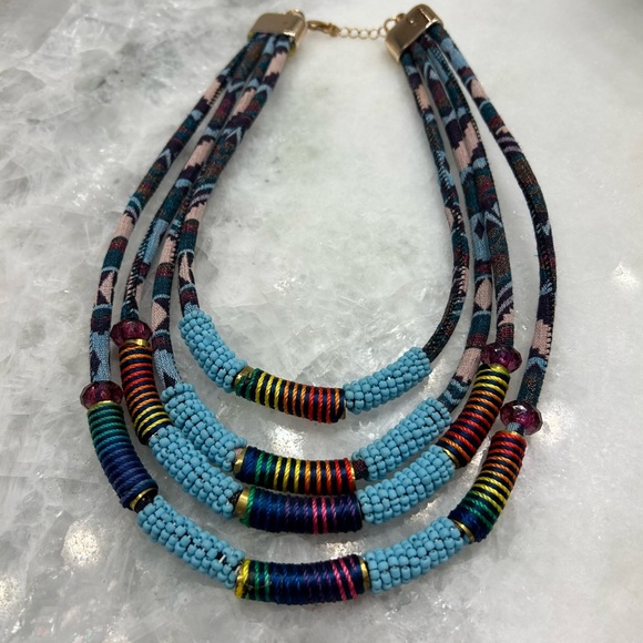 Costume Jewlery, Woven and Beaded Necklace, Four Layers - Picture 3 of 6